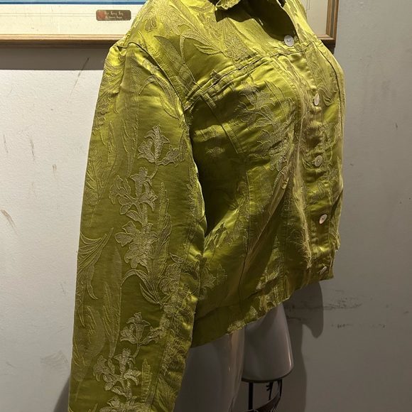 Women’s Chico’s Pear Green Silk Jacket in size Large 12 14 - Picture 7 of 10